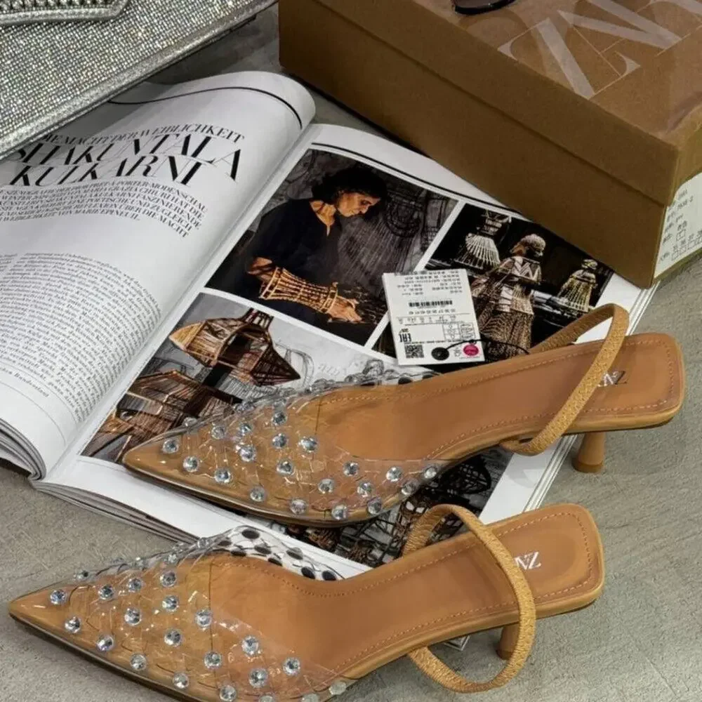 ZARA Beige Vinyl Rhinestone Heels NWT | Size 8 | Blogger Fave - Picture 15 of 16